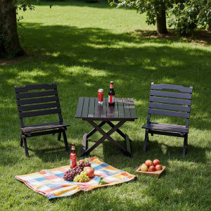 Outdoor Portable Folding Chair Table Set Rustic Wooden Tea Coffee Drinking Commercial Use Garden Patio Home Furniture