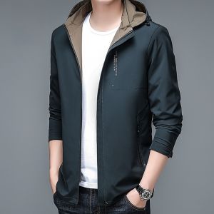 ROMON | Romon Mens Hooded Jacket Slim Fit Casual Short Coat Korean Style Autumn Winter Fashion Urban Wear Polyester Fiber Zipper Decoration