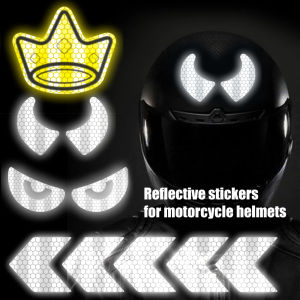 New 4PCS Motorcycle Helmet Reflective Stickers for Safe Driving at Night Fluorescent Devil Horn Arrow Decorative Warning Decals Car Driving Supplies