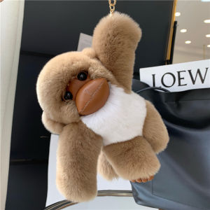 Authentic Rabbit Fur Monkey Keychain Cute Plush Bag Charm Car Decoration Backpack Pendant Realistic Animal Toy Soft Hanging Ornament