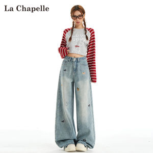 La Chapelle High Waist Wide Leg Denim Jeans Womens Autumn New Style Embroidered Dog Straight Loose Slimming Jeans
