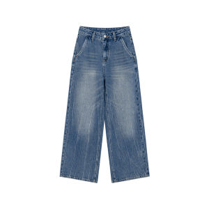NIHAOKANONG | Quần Jeans Dài Rộng Thẳng Cao Cổ Phong Cách Retro