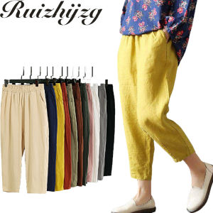 Ruizhijzg Plus Size M-4XL Womens Cotton Linen Pants Ladies Girls Casual Sport High Waist Straight Loose Trousers Female Ankle Long Pants With Pocket