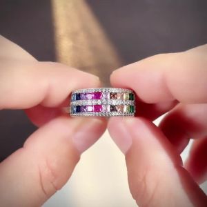 Huitan Silver Color Women Ring with Shining Multiple Colors CZ Charming Party Wedding Accessories for Lady Engagement Jewelry