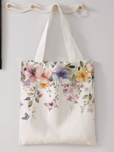 Flower pattern printed casual handbag reusable fashionable backpack multifunctional handbag canvas shopping bag