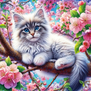 Huacan Diamond Painting Cat Plum Blossom Diamond Mosaic Animal Flower Complete Kit Decorative Paintings