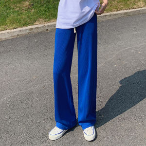 Quần Ống Rộng Bằng Lụa Băng Cạp Cao Cho Nữ Mùa Xuân Hè Quần Dài Thường Ngày Rộng Rãi Mỏng Thẳng Quần Dài Thoải Mái