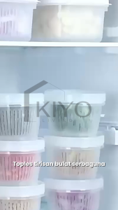 KIYO Toples Bulat Transaparan Plus Saringan Penyimpanan Bawang Sayur Peniris Sayuran Serbaguna