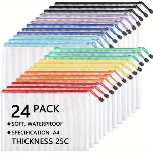 5-24pcs Mesh Zipper Bags Puzzle Bags With Zipper For Classrooms A4 Chessboard Game Storage And School Office Supplies