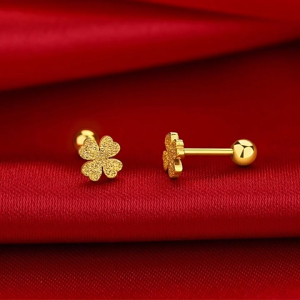 【Fast Delivery | Local Stock】 2pcs Fashion Stainless Steel Frosted Four-leaf Clover Stud Earrings For Women Hypoallergenic Screw Cartilage Helix Earrings Gifts
