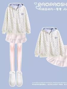 Sweet Style Childrens Outfit Set Korean Version Hooded Sweatshirt And Skirt Two-Piece Set for Girls Autumn Fashionable Clothes