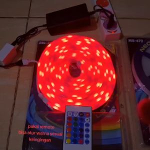 LED neon flex + Adaptor / neon led strip MITSUYAMA MS-472 5 METER 60 LED WARNA RGB TIPE 2835 WARNA WARNI + REMOTE