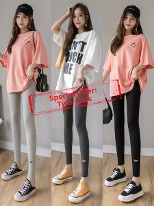 Slimming High Waist Cotton Rib Elastic Leggings 9 Tenth Length