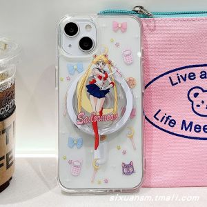 Luna Cat Transformation Device Wireless Charging Magnetic Absorption Phone Case for Apple 16/15 17promax Water Ice Moon Stand Hard Shell Cute Creative Cartoon Style Protective Cover