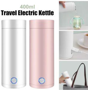 Vova Ấm điện đun nước du lịch 400ml chân không thép không gỉ Cốc cách nhiệt tự động tắt điện Ấm đun nước Bình đun nước chai để trà cà phê