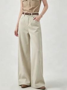 La Chapelle | Quần Jeans Xòe Rộng Thoáng Mát Màu Đào Nhạt Cao Cổ