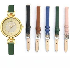 Dây Đeo Julius Chính hãngJA-864 Dây Đeo Nữ Màu Xanh Lá Cây Hồng Dây Đeo Đồng Hồ Bằng Da Dày Vừa Phải Có Khóa Cài