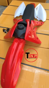 ชุดสีมอเตอร์ไซค์ ชุดสีวิบาก +เบาะ+ถังน้ำมัน CRF150 CRF200 แฟริ่งวิบาก สีแดงขาว แปลงใส่โครง DASH KSR KLX MSX TTR SONIC และรถวิบากอื่นๆ