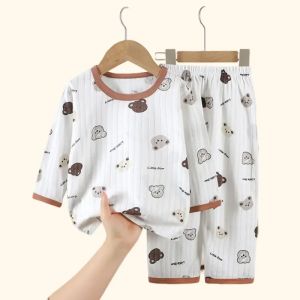 Cotton Kids Clothes Three Quart Sleeve Home  Sleepwear Childrens Clothing Boy Girl Autumn Winter Tops Pants Suits Children Sets
