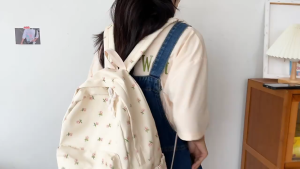 MOUSSON กระเป๋านักเรียนดอกไม้ญี่ปุ่นสำหรับผู้หญิงสดใสขนาดเล็กลมอเนกประสงค์ลำลองใส่ได้ทั้งกระเป๋านักเรียน