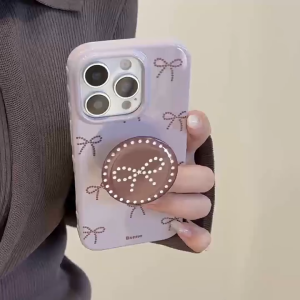 Full Screen Butterfly Bow with Brown Round Bracket and Purple Soft Case for iPhone 12 13 14 15 16 17 Pro Max Plus Casing for iPhone 17 Case Cover