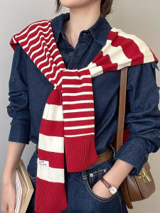 BILLI ZILLY | Red Knitted Scarf And Small Shoulder Top Womens Outerwear 2025 New Style Autumn Winter Shirt Matching High-End Feelings