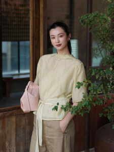 YUFUQING | French Collar Short Sleeve Loose Design Sense Tie Womens Shirt Simple Elegance Top Summer Fashion High Waist Straight Tube