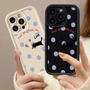 Compatible with iphone 14 Pro Max Phone Case Cute blue polka dot cat 12 13 14 15 11 Pro Max Casing silicone xr xs Max 7 8 Plus