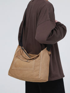 Large Capacity Canvas Sling Bag Casual Commuter Bag for Men Lightweight Crossbody Bag Trendy Shoulder Bag Korean Style Bag