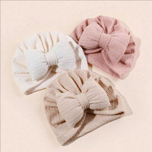 Cute Newborn Baby Bow Hat Solid Color Cotton Infant Girls Tuban Cap Soft  Headwraps
