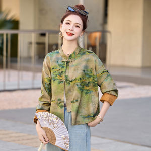MANWUJINGLING | Chinese Style Printed Button Down Short Jacket