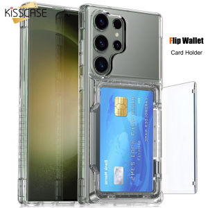 Kisscase Ví lật khe giữ thẻ khe cắm Giá đỡ điện thoại trong suốt Ốp điện thoại cho Samsung s24ultra Plus Vỏ hỗn hợp mềm chống sốc cho Galaxy S24 Plus S23 Ultra