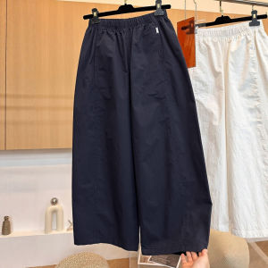 High Waist Wide Leg Pants Womens Casual Straight Cut Loose Fit Trousers Summer Elastic Waistband White Color Korean Style