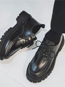 Autumn New Leather Shoes Mens Casual Formal Wear Business Black Mens Shoes British Big Head Easiest for Match Breathable Wenzhou Leather Shoes