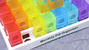 1PCS Monthly Pill Organizer 2 Times a Day 31 Day Pill Case Small Compartments to Hold Vitamin and Travel Medicine Organizer