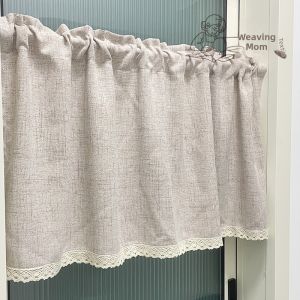 Japanese Style Cotton Linen Semi-Sheer Door Curtain Bedroom Rod Pocket Curtain Kitchen Cabinet Short Curtain No-Punching Needed