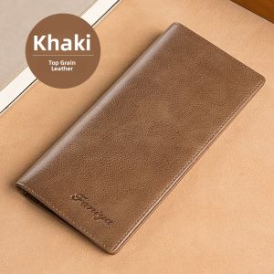 Mens Long Wallet Top Layer Cowhide Leather Super Thin Multi-Function Drivers License Card Bag Integrated Leather Clip Money Clip