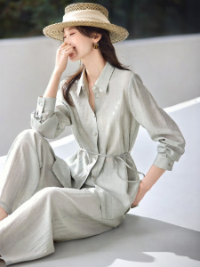 MOHANYIMEI | Waist-Fitted Linen Autumn Set Womens Shirt and Trousers