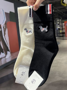 In-Stock ยุโรปนําเข้าถุงเท้าผู้หญิงอินเทรนด์ TB ปักส้นสุนัขเล็กๆผ้าฝ้ายบริสุทธิ์อเนกประสงค์สวมใส่ด้านนอกส่วนบุคคล