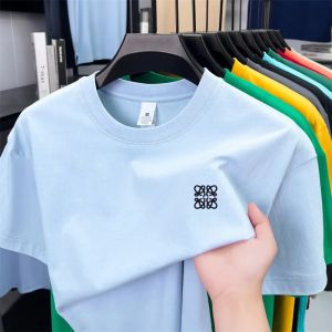 Thương Hiệu Cao Cấp Nam Cổ Tròn Áo Thun Tay Ngắn 100% Cotton Thêu Thoáng Khí Mùa Hè Hàng Đầu Đa Năng Phong Cách Đường Phố Cao Cấp