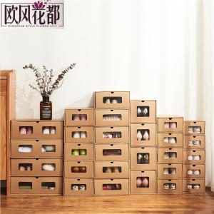 กล่องรองเท้าแบบหนาพิมพ์ลายกระดาษโปร่งใสแบบลิ้นชักสำหรับจัดระเบียบรองเท้าสำหรับทั้งชายและหญิง กล่องรองเท้าแบบพับได้สำหรับใช้ในบ้าน