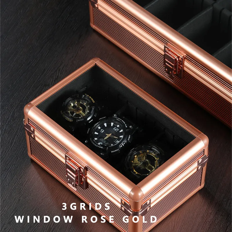 Grey Black Green Rose Gold Silvery White 3 Slot Aluminum Alloy Watch Box with Glass Top Rectangle Shape Watch Storage Case Lazada PH