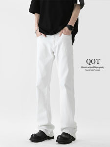 QOTRIOCK American Street กางเกงยีนส์สีขาวสําหรับชายหลวมขาตรงผ้าฝ้ายยูรีเทน Elastane Casual กางเกง All-Season Neutral