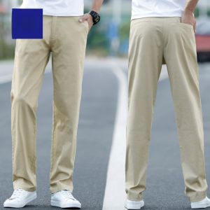 ROMON | Romon Mens Summer Casual Pants Loose Straight Pure Cotton No Ironing Youthful Wide Leg Versatile Long Trousers Fashionable Urban Style