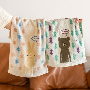 Soft Pure Cotton Childrens Towel Face Wash Handkerchief Female Style Absorbent Home Use Rabbit Bear Design Bath Towel