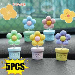 5PCS Car Shaking Head Sunflower Decoration Creative Spring Branch Swing With Vibration Cute Car Interior Lovely Ornament Accessories