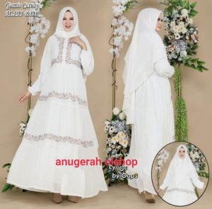 gamis putih ceruty bordir susun