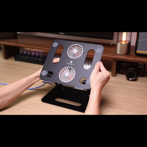 Meewoo Laptop Stand With Fan Metal Adjustable Laptop Cooling Stand With 2 Fans RGB LED