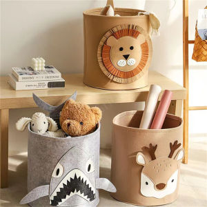 35*35CM Portable Cartoon Animal Pattern Storage Basket Large Dirty Clothes Laundry Bag Barrel Kids Organizer Bin Standing Tiger