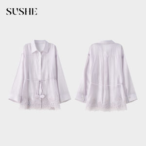 SUSHE | Jacquard Lyocell Water Soluble Lace Loose Stripe Design Womens Shirt